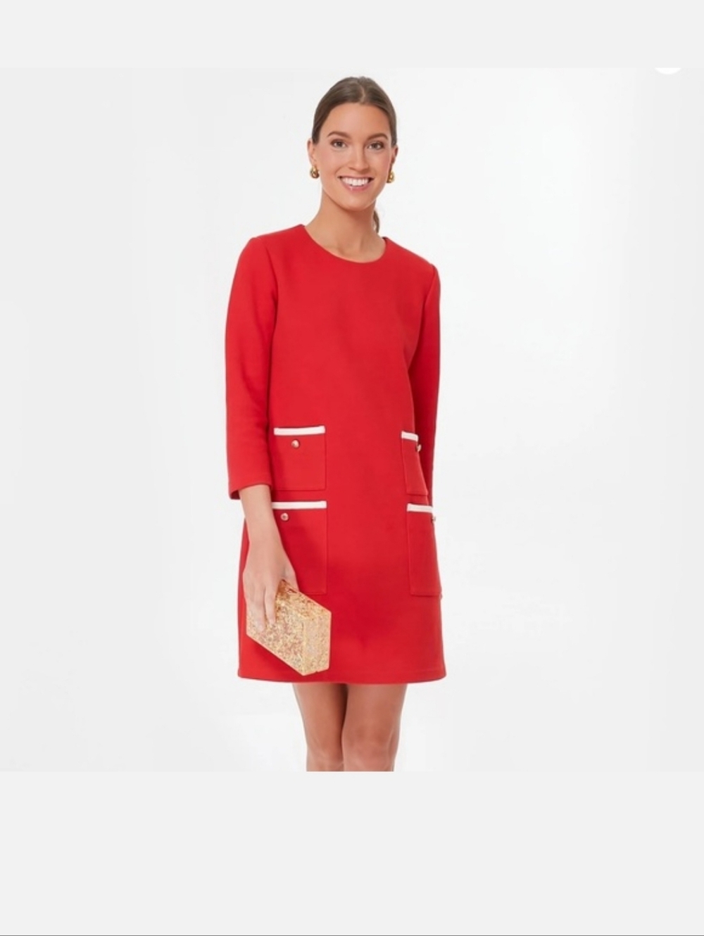 Tuckernuck Red Mini Shift Dress with White Pocket Trim